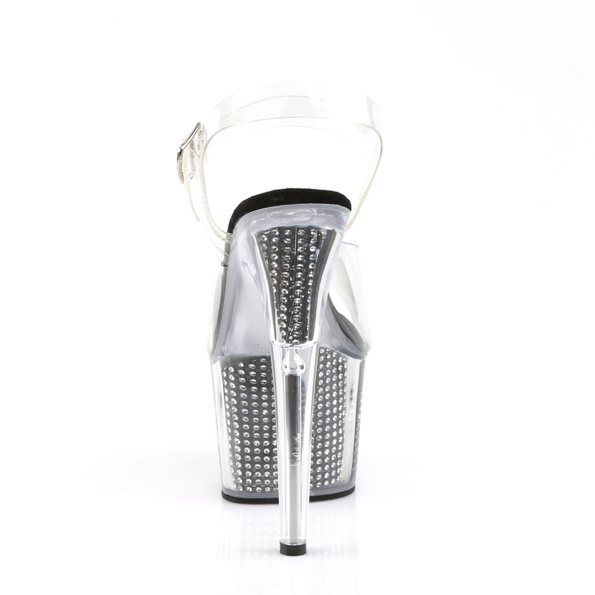 Pleaser ADORE-708SRS Clear / Black Simulated Rhinestones Rhinestone Platform Sandals - 7 Inch Heels