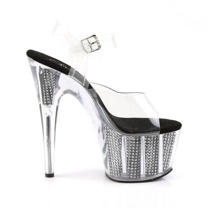Pleaser ADORE-708SRS Clear / Black Simulated Rhinestones Rhinestone Platform Sandals - 7 Inch Heels