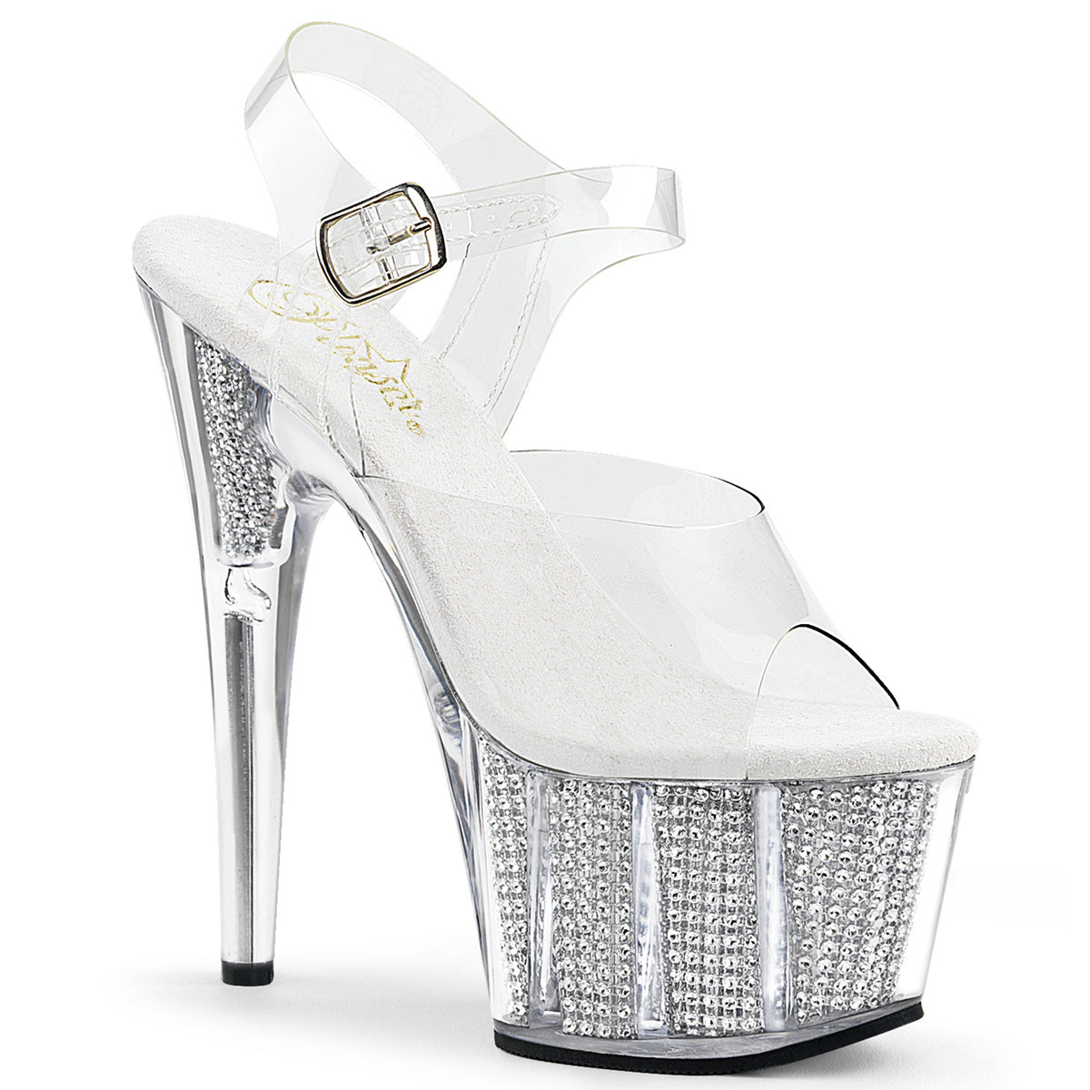 ADORE-708SRS Pleaser Transparent Bling 7 Inch Stripper Platform Shoes Clear Silver SRS