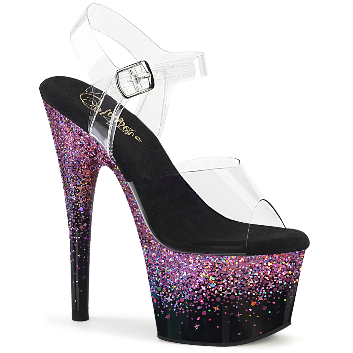 ADORE-708SS Pleaser Purple Glitter 7 Inch Exotic Dance Platform Shoes Clr Blk-Purple Multi Glitter