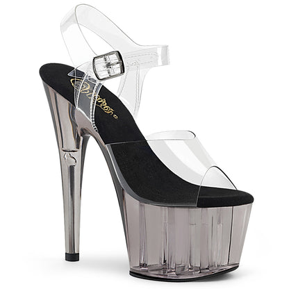 Pleaser ADORE-708T Clear / Smoke Tinted Platform Sandals - 7 Inch Heels