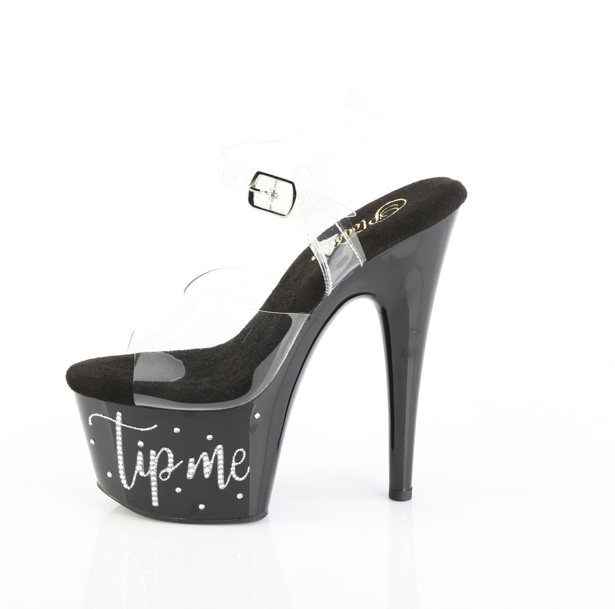 ADORE-708TIP-02 Pleaser Clear Black 7 Inch Pole Dancer Platform Shoes