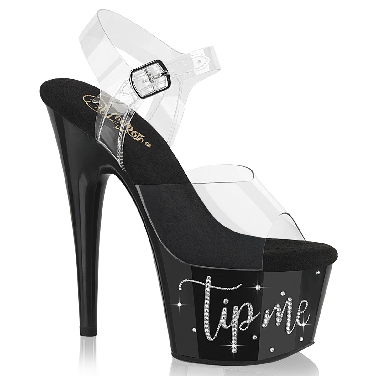 ADORE-708TIP-02 Pleaser Clear Black 7 Inch Pole Dancer Platform Shoes