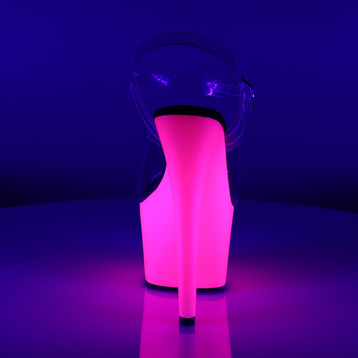 Pleaser ADORE-708UV Clear / Neon Pink Platform Sandals - 7 Inch Heels