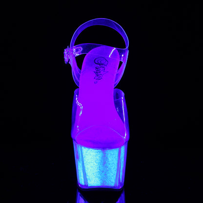 Pleaser ADORE-708UVG Clear / Neon Opal Glitter Glitter Platform Sandals - 7 Inch Heels