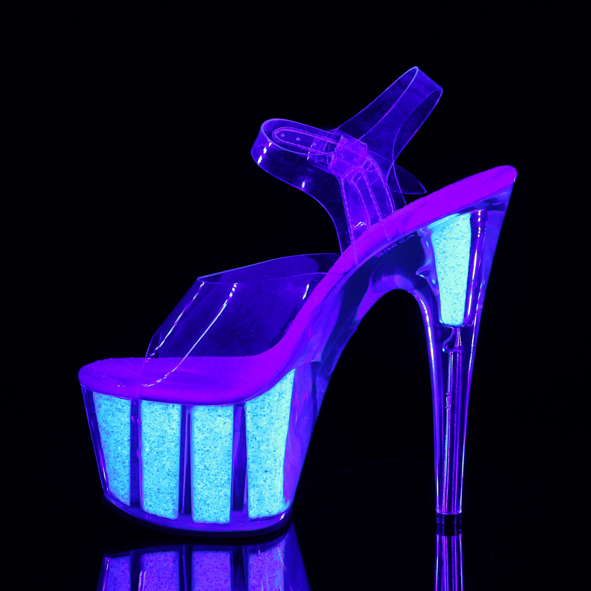 Pleaser ADORE-708UVG Clear / Neon Opal Glitter Glitter Platform Sandals - 7 Inch Heels
