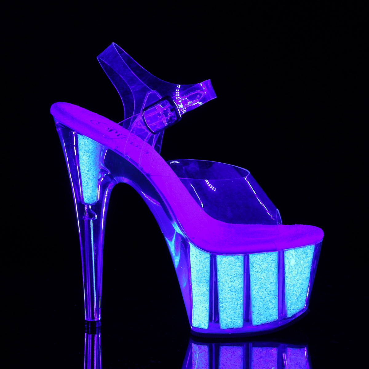 Pleaser ADORE-708UVG Clear / Neon Opal Glitter Glitter Platform Sandals - 7 Inch Heels
