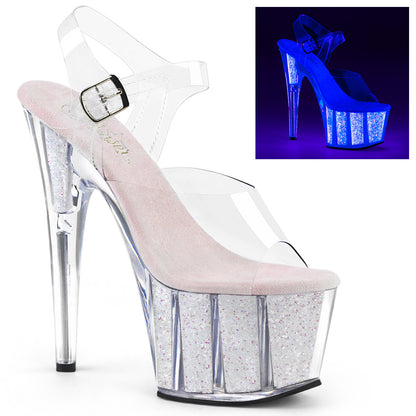 Pleaser ADORE-708UVG Clear / Neon Opal Glitter Glitter Platform Sandals - 7 Inch Heels