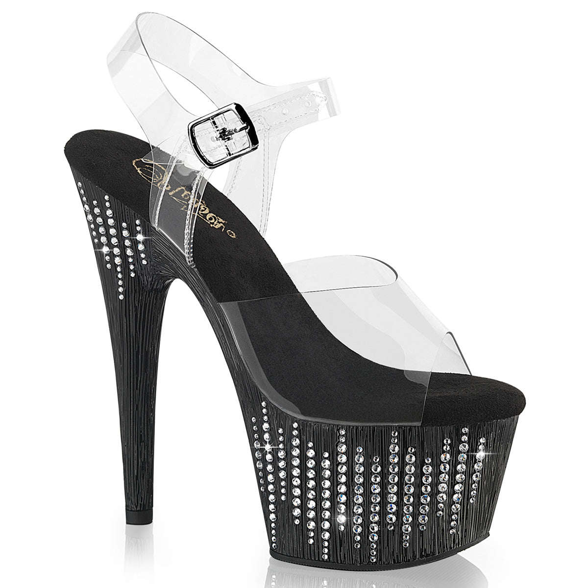 ADORE-708WFRS Pleaser Clear Black 7 Inch Pole Heels Platform Shoes Clr Blk-Slv RS