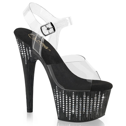 ADORE-708WFRS Pleaser Clear Black 7 Inch Pole Heels Platform Shoes Clr Blk-Slv RS