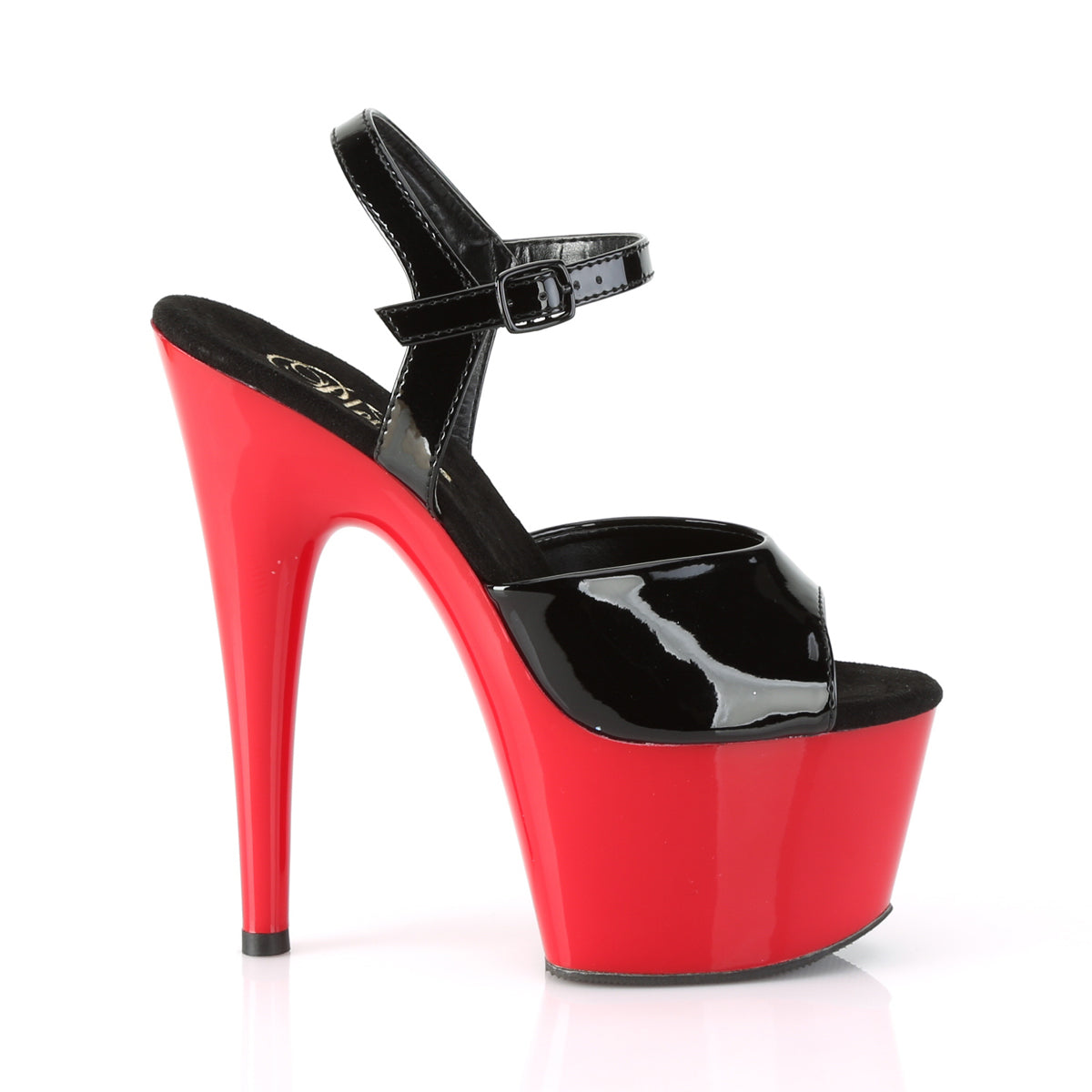 Pleaser ADORE-709 Black / Red Platform Sandals - 7 Inch Heels