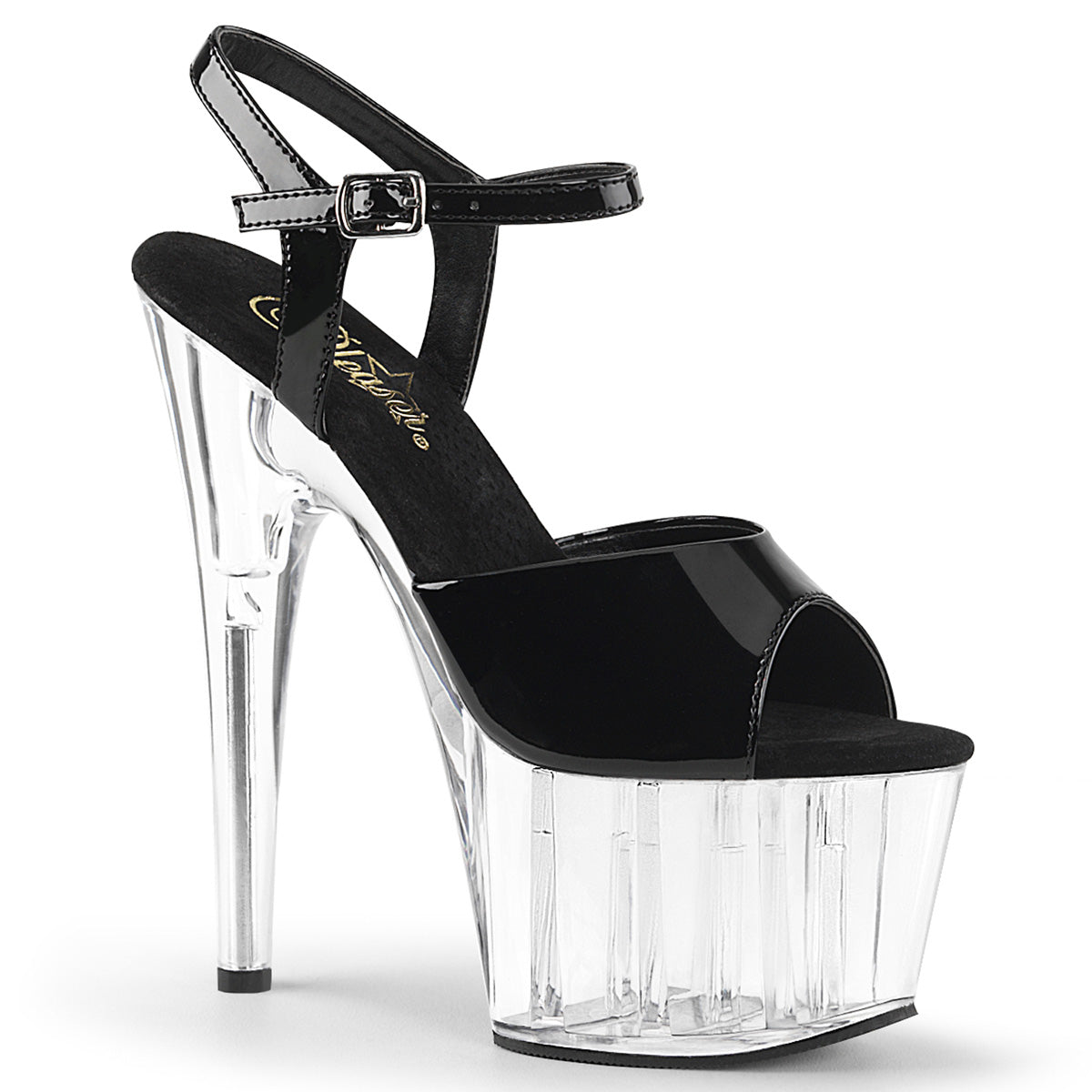 ADORE-709 Pleaser Black 7 Inch Exotic Dancer Platform Shoes Black Patent Clear