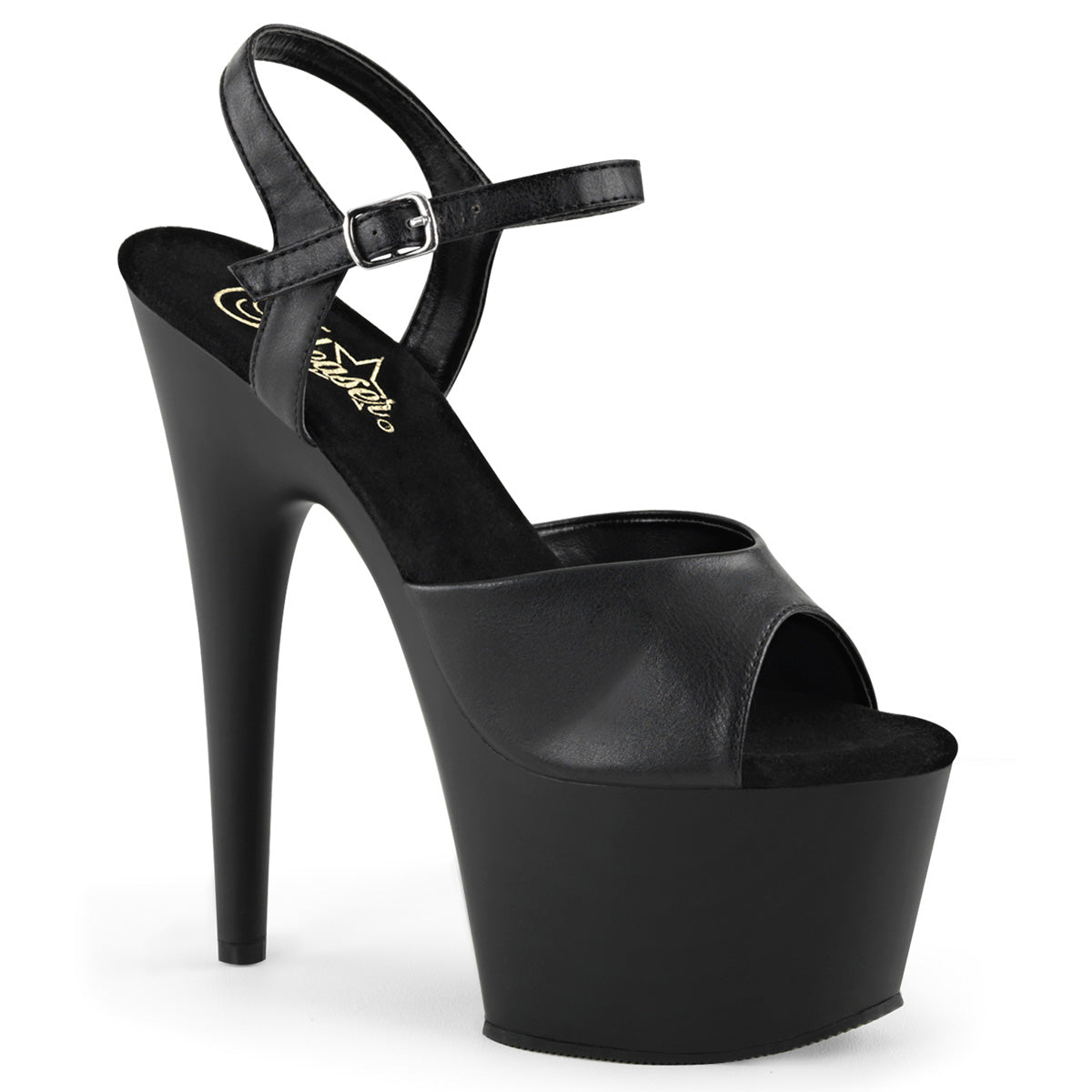 ADORE-709 Pleaser Black 7 Inch Strippers Platform Shoes Black Faux Leather Black Matte