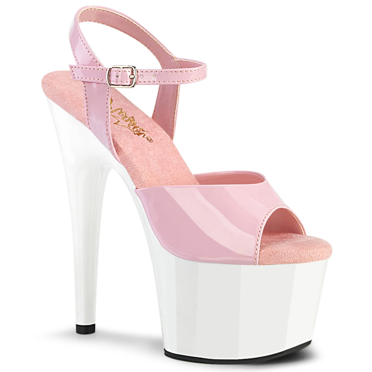 Pleaser ADORE-709 Baby Pink / White Platform Sandals - 7 Inch Heels