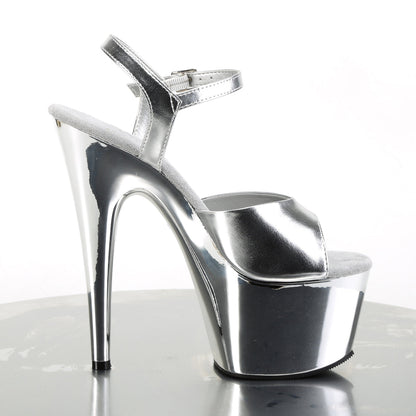 ADORE-709 Pleasers 7 Inch Heel Silver Stripper Platforms High Heels