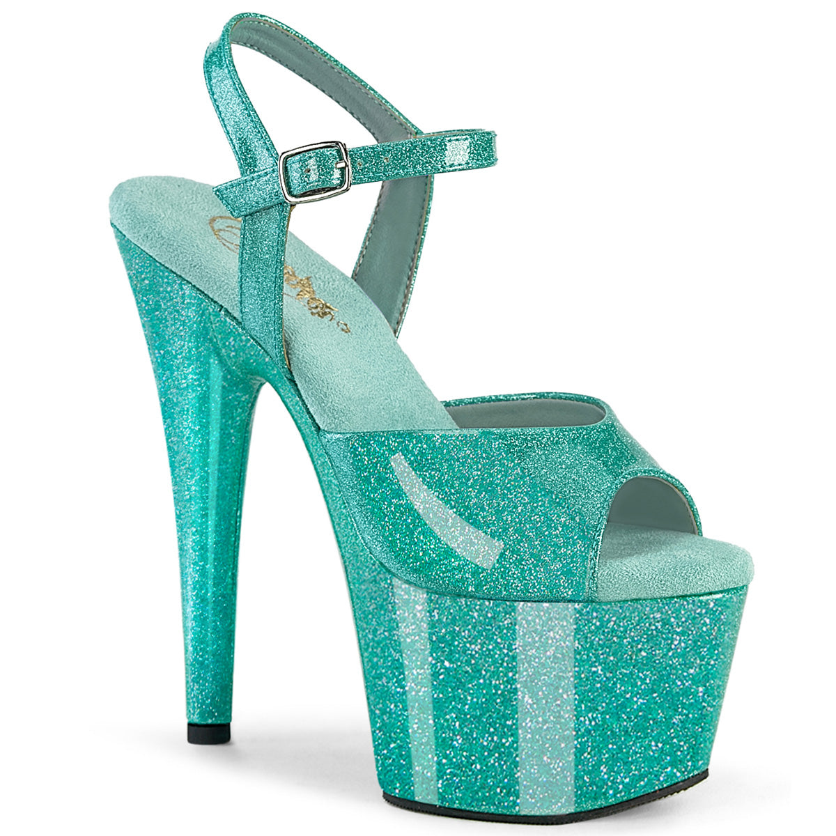 ADORE-709GP Pleaser Aqua Glitter 7 Inch Hot Pole Dancing Heels Aqua Glitter Pat M