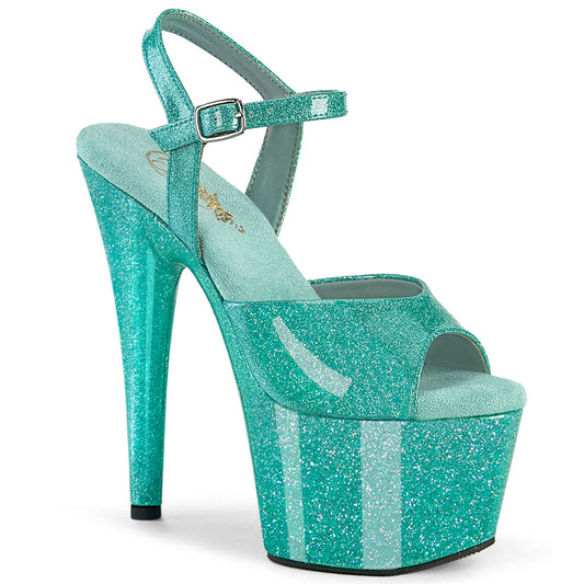 ADORE-709GP Pleaser Aqua Glitter 7 Inch Hot Pole Dancing Heels Aqua Glitter Pat M
