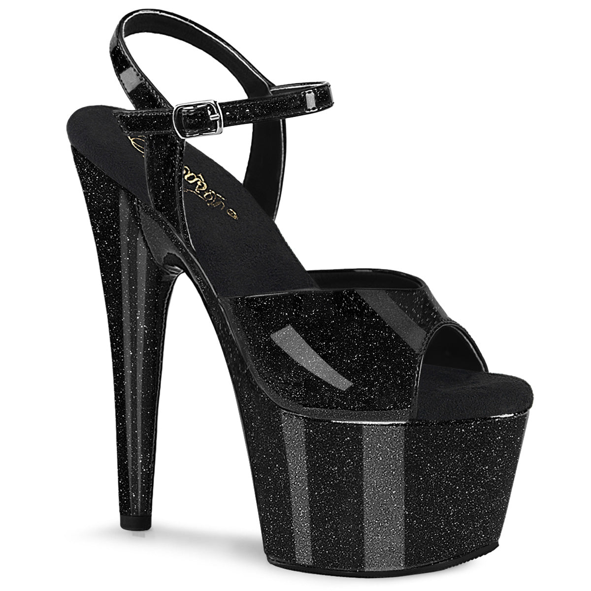 ADORE-709GP Pleaser Black Glitter 7 Inch Sexy Pole Dancing Heels Blk Glitter Pat M