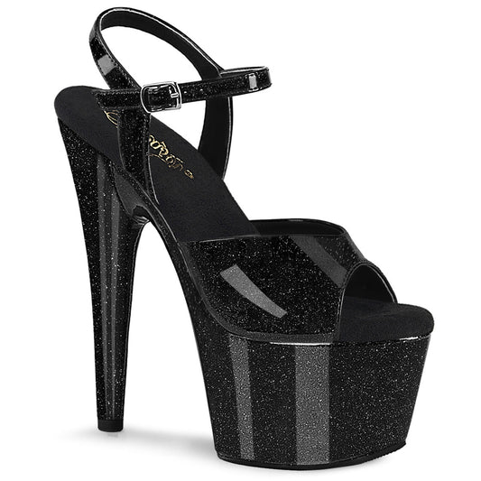 ADORE-709GP Pleaser Black Glitter 7 Inch Sexy Pole Dancing Heels Blk Glitter Pat M