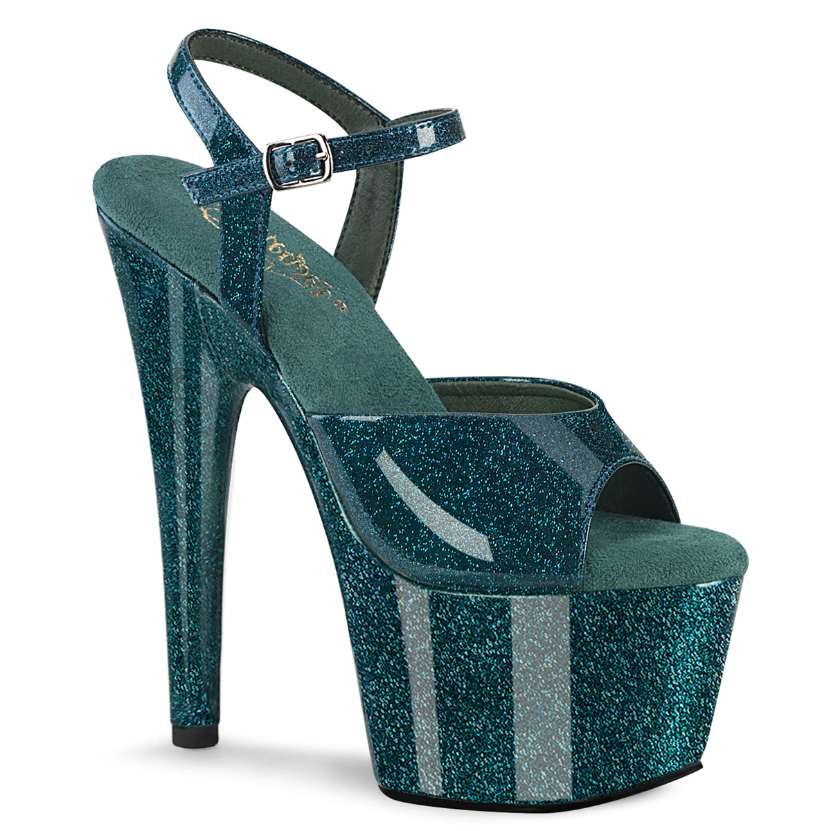 ADORE-709GP Pleaser Teal Glitter 7 Inch Exotic Pole Dancing Heels Teal Glitter Pat M
