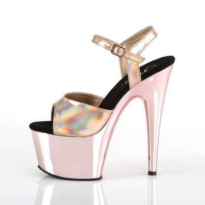 Pleaser ADORE-709HGCH Rose Gold Holographic / Rose Gold Chrome Platform Sandals - 7 Inch Heels