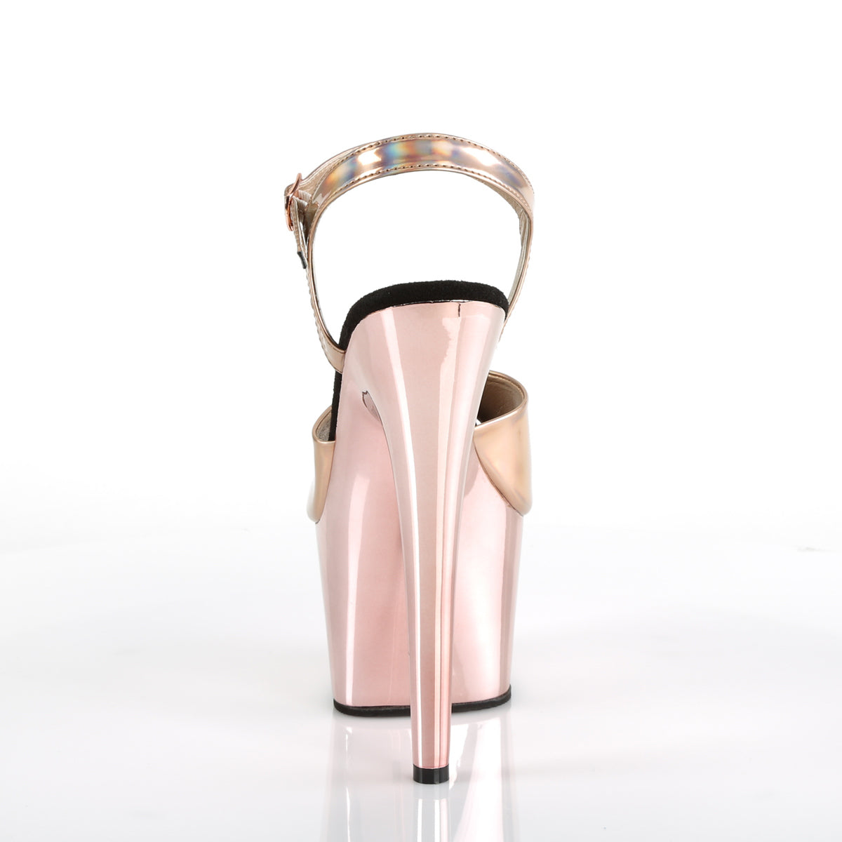 Pleaser ADORE-709HGCH Rose Gold Holographic / Rose Gold Chrome Platform Sandals - 7 Inch Heels