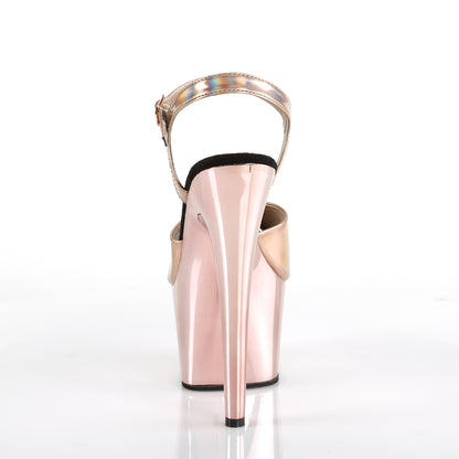 Pleaser ADORE-709HGCH Rose Gold Holographic / Rose Gold Chrome Platform Sandals - 7 Inch Heels