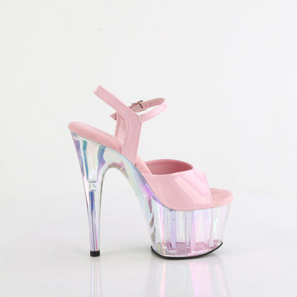 ADORE-709HT Pleaser Baby Pink Holo 7 Inch Sexy Pole Dancing Heels B. Pink Holo Holo Tinted