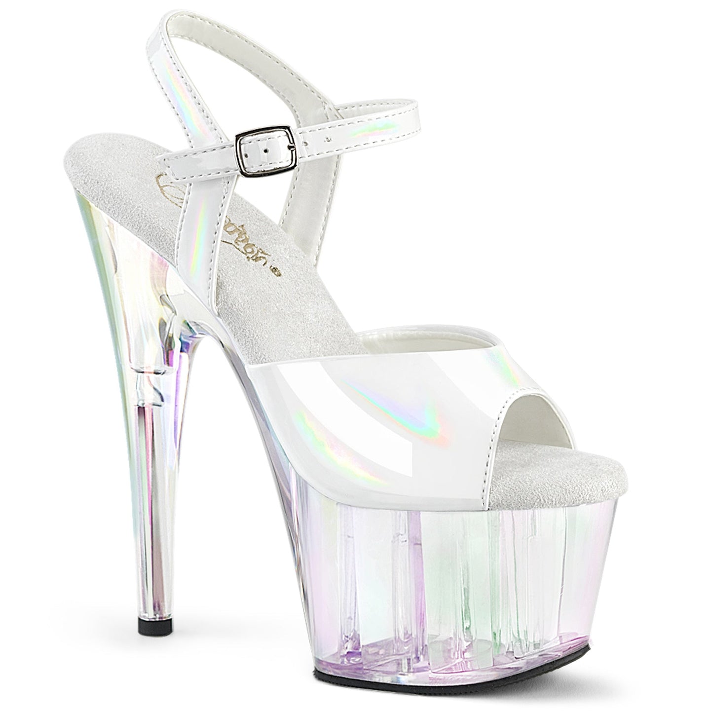 ADORE-709HT Pleaser White 7 Inch Fetish Pole Dancing Heels Wht Holo Holo Tinted