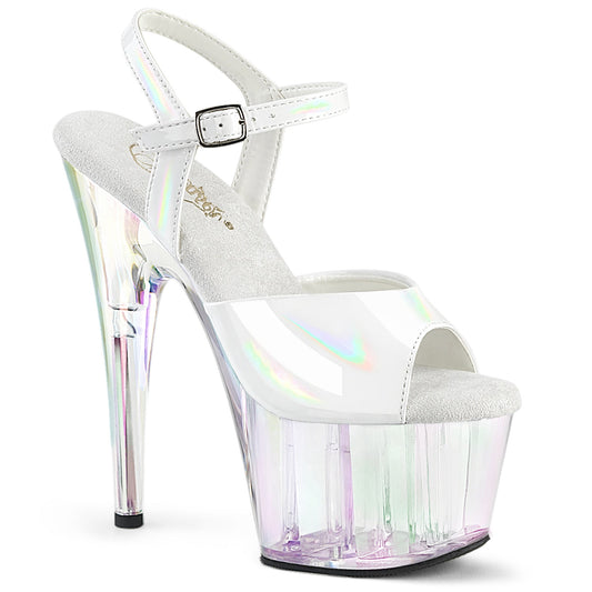 ADORE-709HT Pleaser White 7 Inch Fetish Pole Dancing Heels Wht Holo Holo Tinted