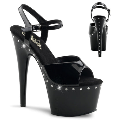 ADORE-709LS Pleaser 7 Inch Heel Black Patent Pole Dancing Bling Platform Heels