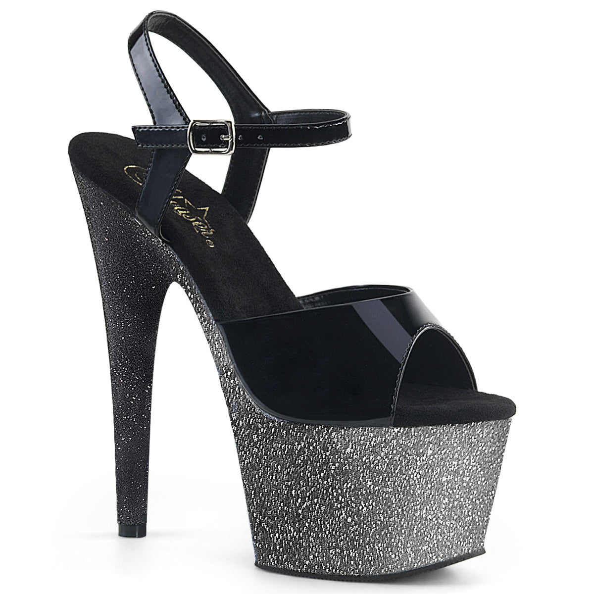 ADORE-709OMBRE Pleaser 7" Heel Black Silver Ombre Glitter Pole Sandals