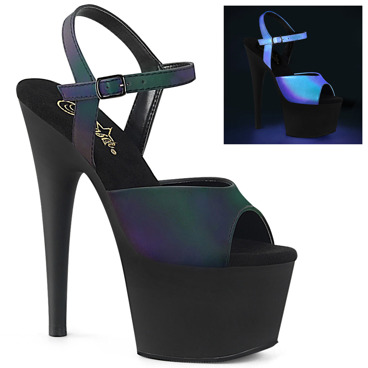 ADORE-709REFL Pleaser Green Multi Reflective 7 Inch Pole Dancing Platform Shoes