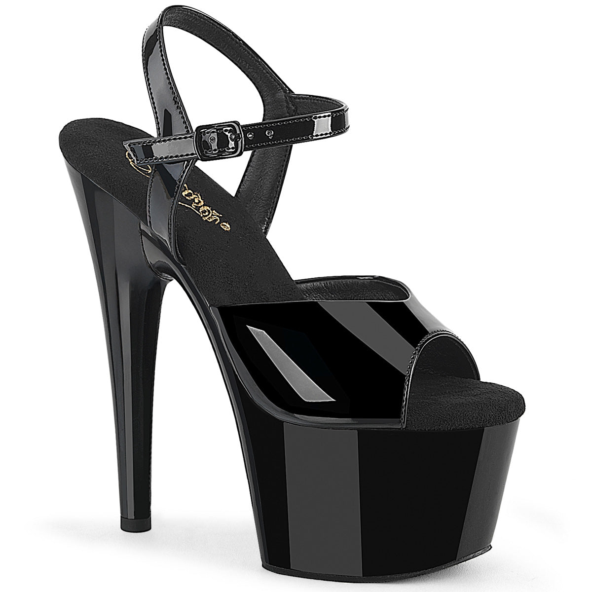 Pleaser ADORE-709WR Black Patent/Black Platform Sandals - 7 Inch Heels