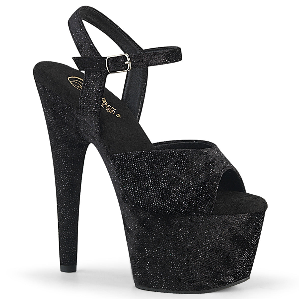 Pleaser ADORE-709WR Black Shimmering Fabric / Black Platform Sandals - 7 Inch Heels