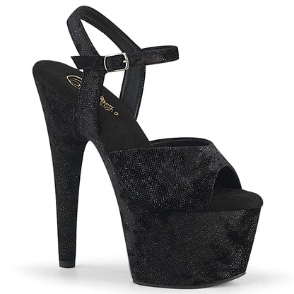 Pleaser ADORE-709WR Black Shimmering Fabric / Black Platform Sandals - 7 Inch Heels