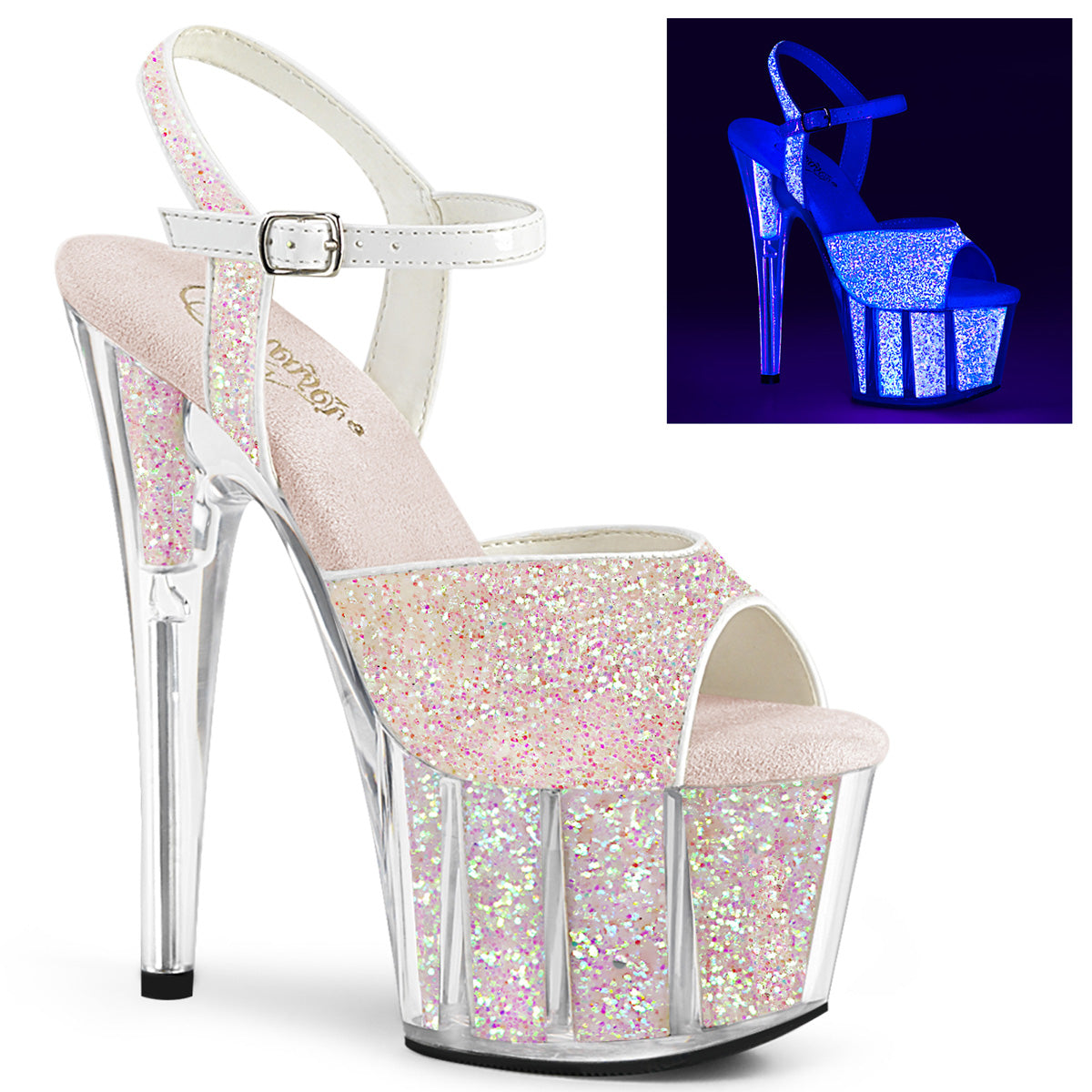 ADORE-710UVG Pleaser Neon Opal Glitter 7 Inch Exotic Dance Platform Shoes
