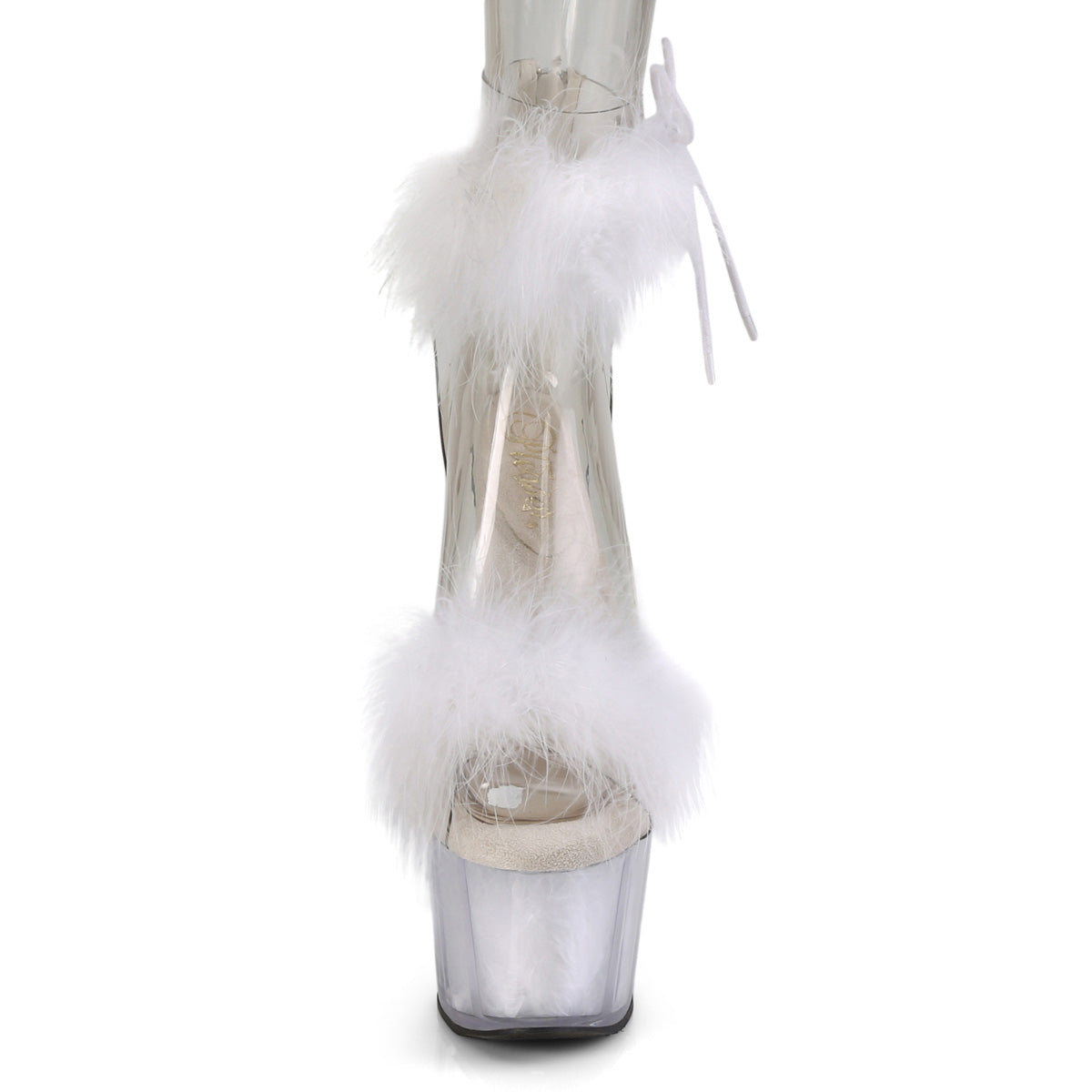 ADORE-724F Pleasers 7 Inch Clear White Fur Stripper High Heel