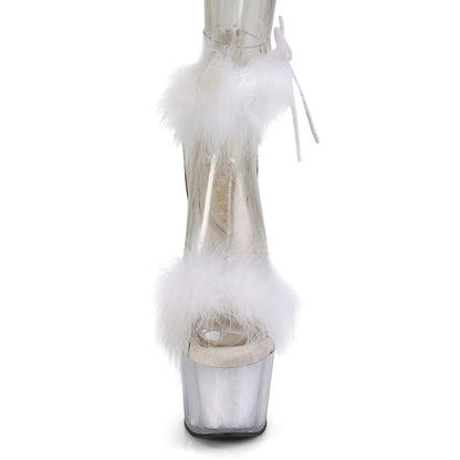 ADORE-724F Pleasers 7 Inch Clear White Fur Stripper High Heel