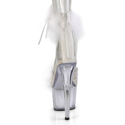 ADORE-724F Pleasers 7 Inch Clear White Fur Stripper High Heel
