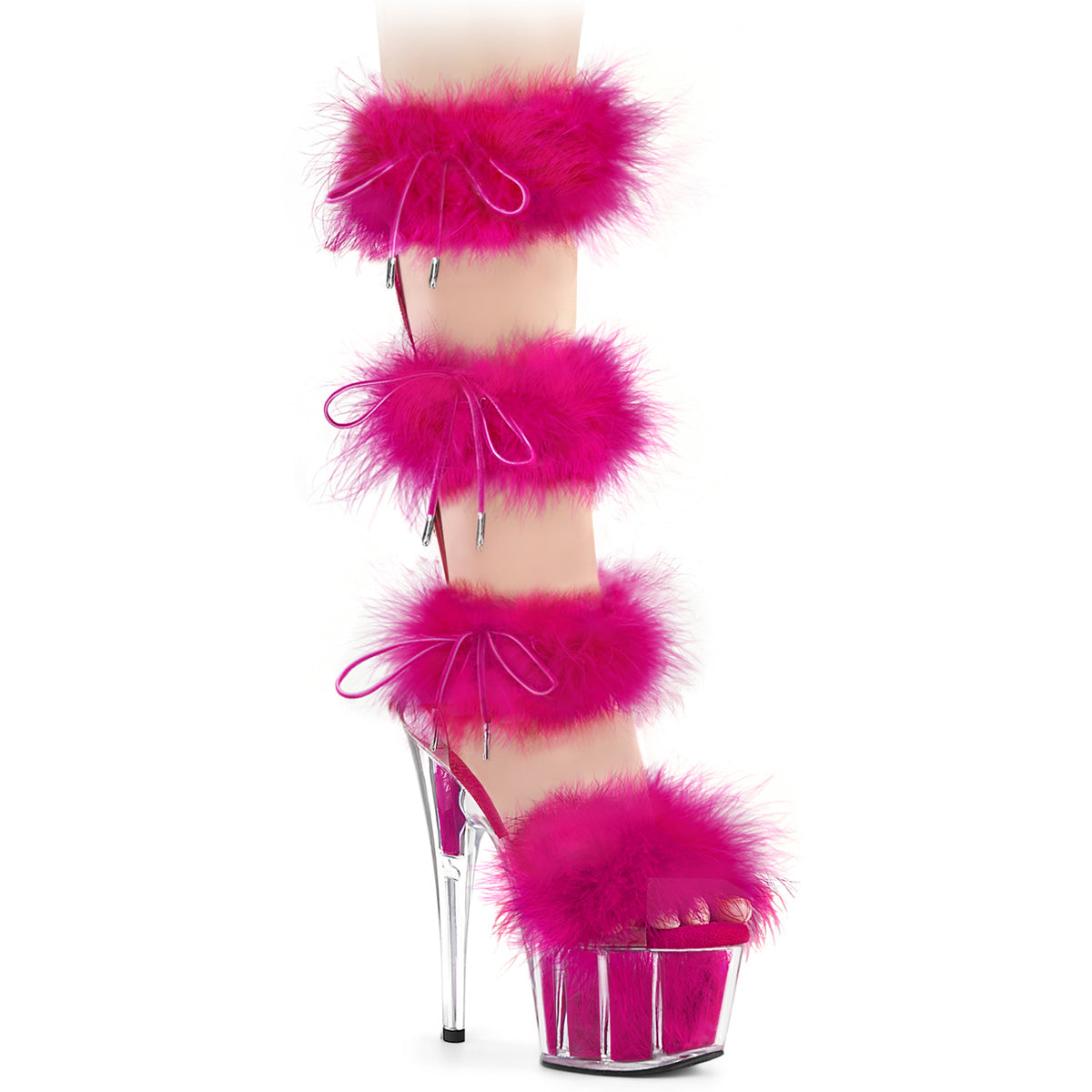 ADORE-728F Pleaser Hot Pink Wrap Round Fur Pole Dancing Heels
