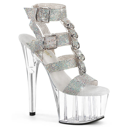 ADORE-756RS Pleaser Silver 7 Inch Pole Dancer Platform Shoes Slv AB RS-TPU Clr