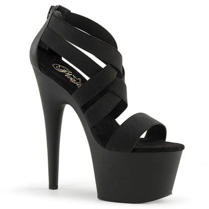ADORE-769 Pleaser Black 7 Inch Strippers Platform Shoes Black Elastic Band-Faux Leather Black Matte