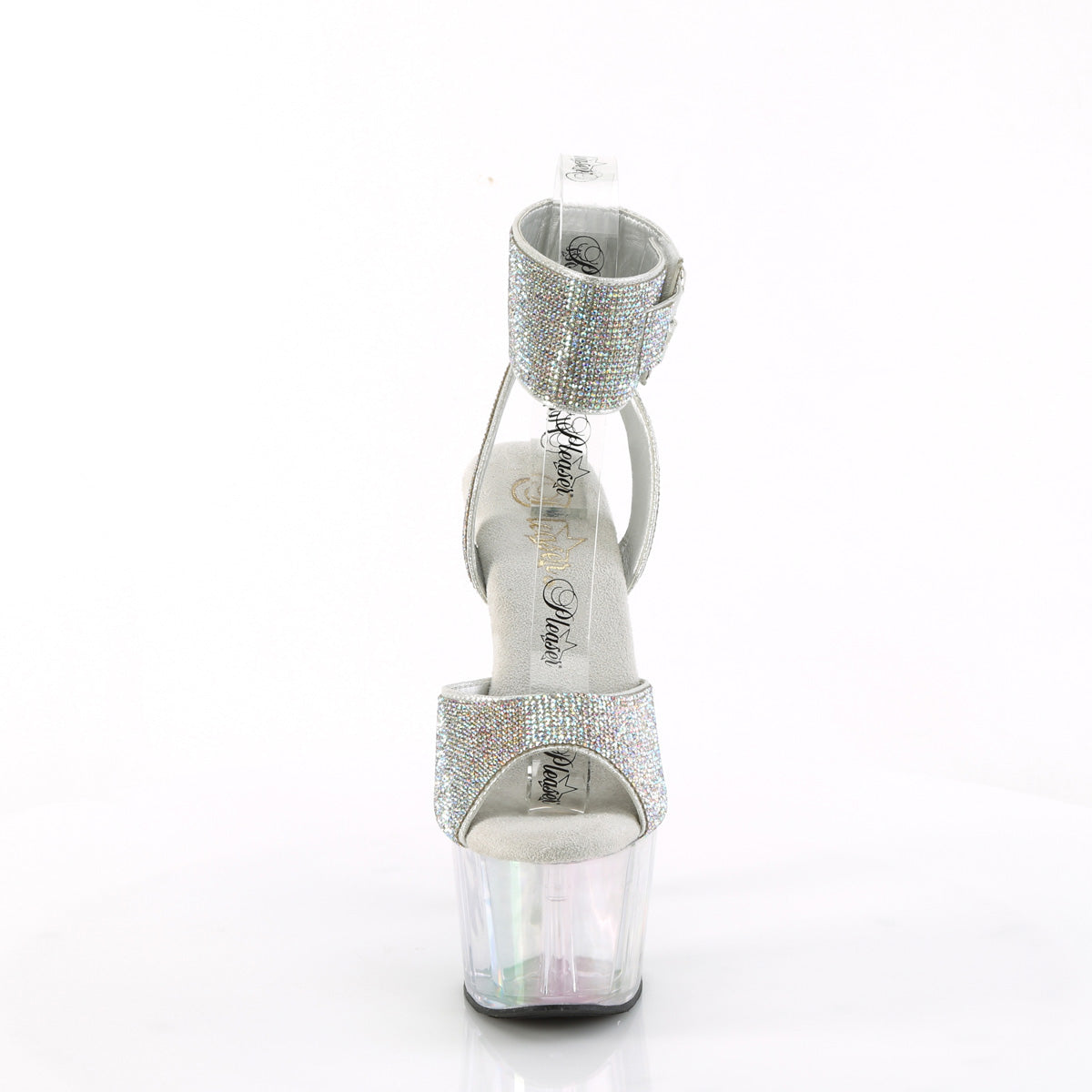 Pleaser ADORE-791HTRS Silver Aurora Borealis Rhinestones / Holographic Tinted Rhinestone Platform Sandals - 7 Inch Heels