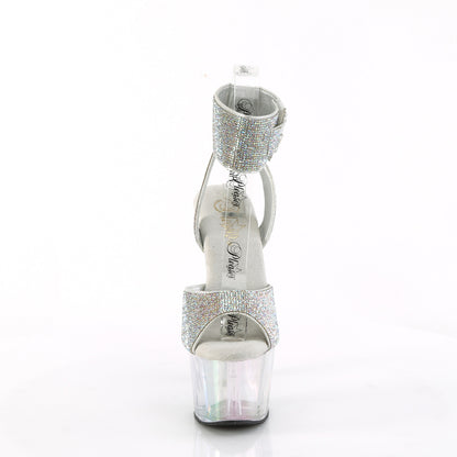 Pleaser ADORE-791HTRS Silver Aurora Borealis Rhinestones / Holographic Tinted Rhinestone Platform Sandals - 7 Inch Heels