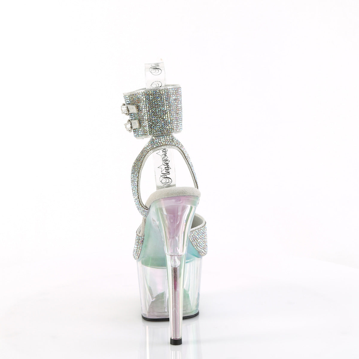 Pleaser ADORE-791HTRS Silver Aurora Borealis Rhinestones / Holographic Tinted Rhinestone Platform Sandals - 7 Inch Heels