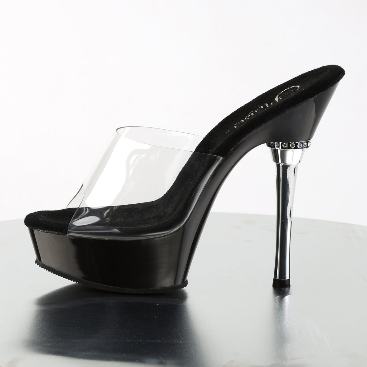 Pleaser ALLURE-601 Clear / Black Platform Sandals - 5 1/2 Inch Heels