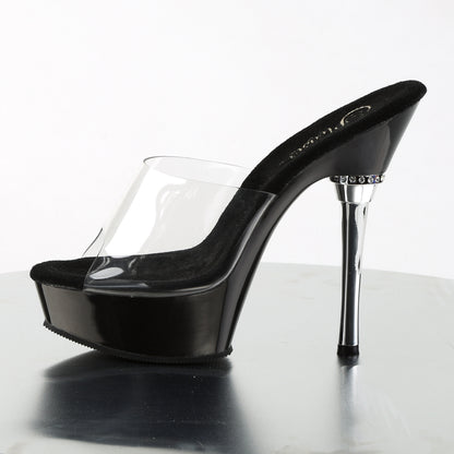 Pleaser ALLURE-601 Clear / Black Platform Sandals - 5 1/2 Inch Heels