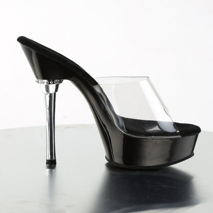 Pleaser ALLURE-601 Clear / Black Platform Sandals - 5 1/2 Inch Heels