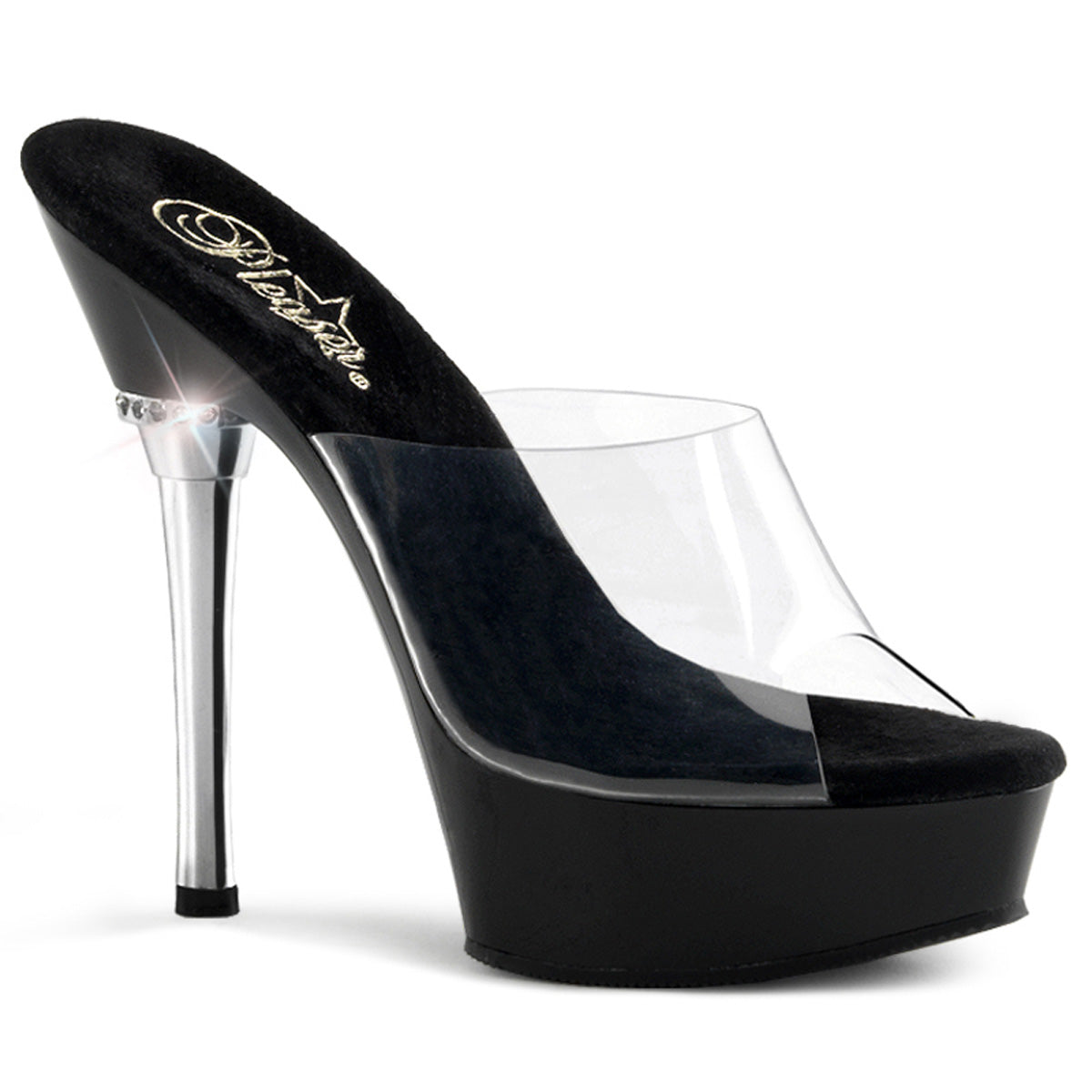 Pleaser ALLURE-601 Clear / Black Platform Sandals - 5 1/2 Inch Heels